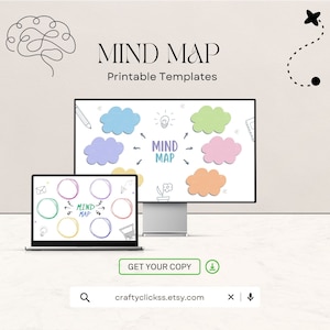 Einfache Mind Map PDF | Druckbare Mind Map Vorlage | Bonus Notizen Blatt | Sofort Download