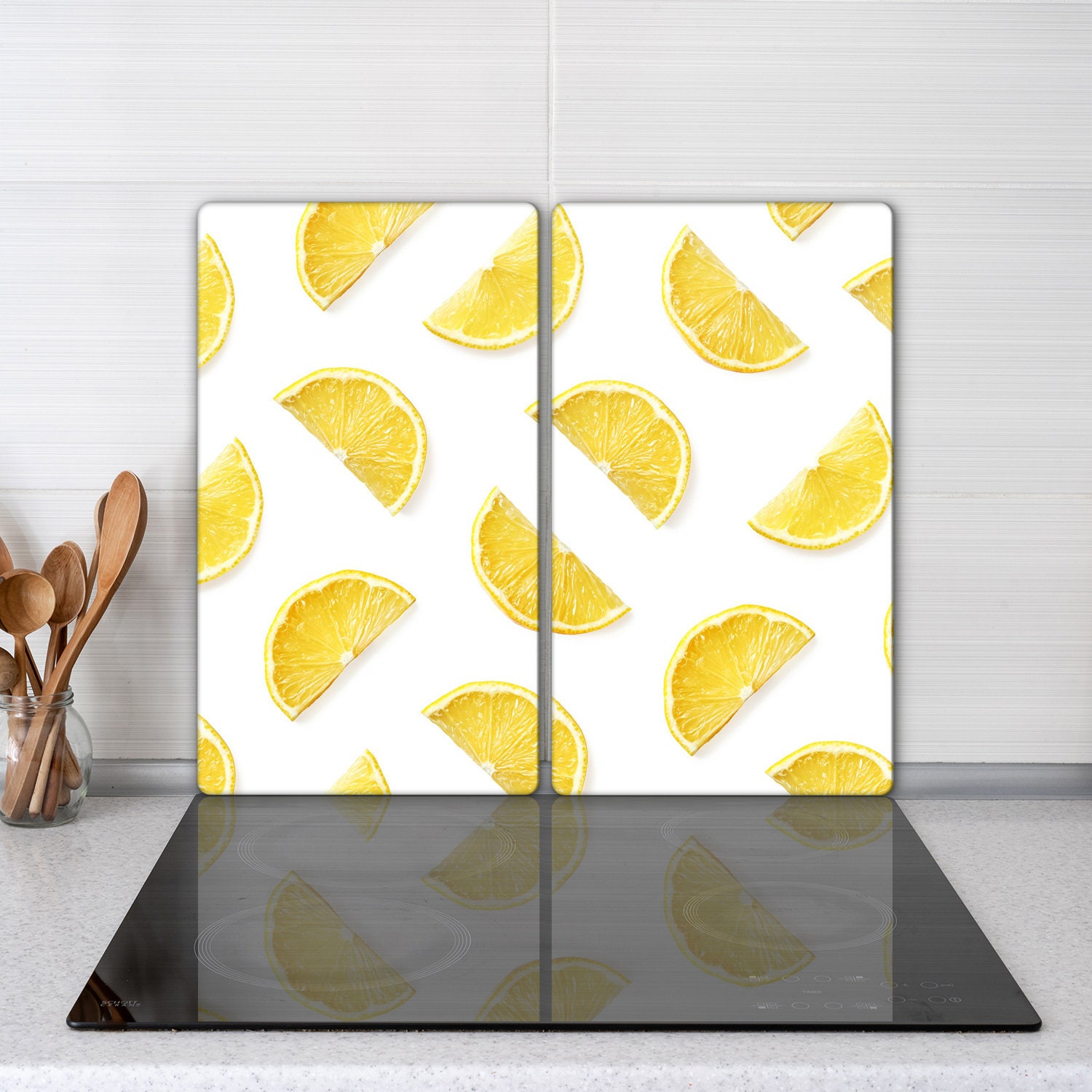 Gigantic KITCHEN BOARD & Induction Cooktop Cover Lemon With Mint 