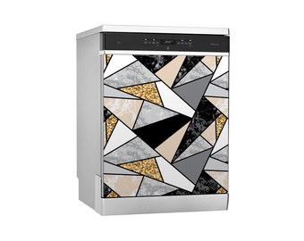 Dishwasher Cover, Geometric Yellow Mosaic, Magnetic Dishwasher Decal, Kitchen decor, Black and White, Artistic motif