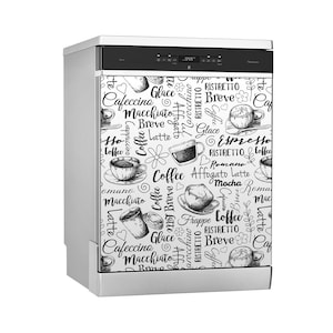 Dishwasher Cover, Signature Coffee, Magnetic Dishwasher Decal, Easy application, Black and White, Tasty motif