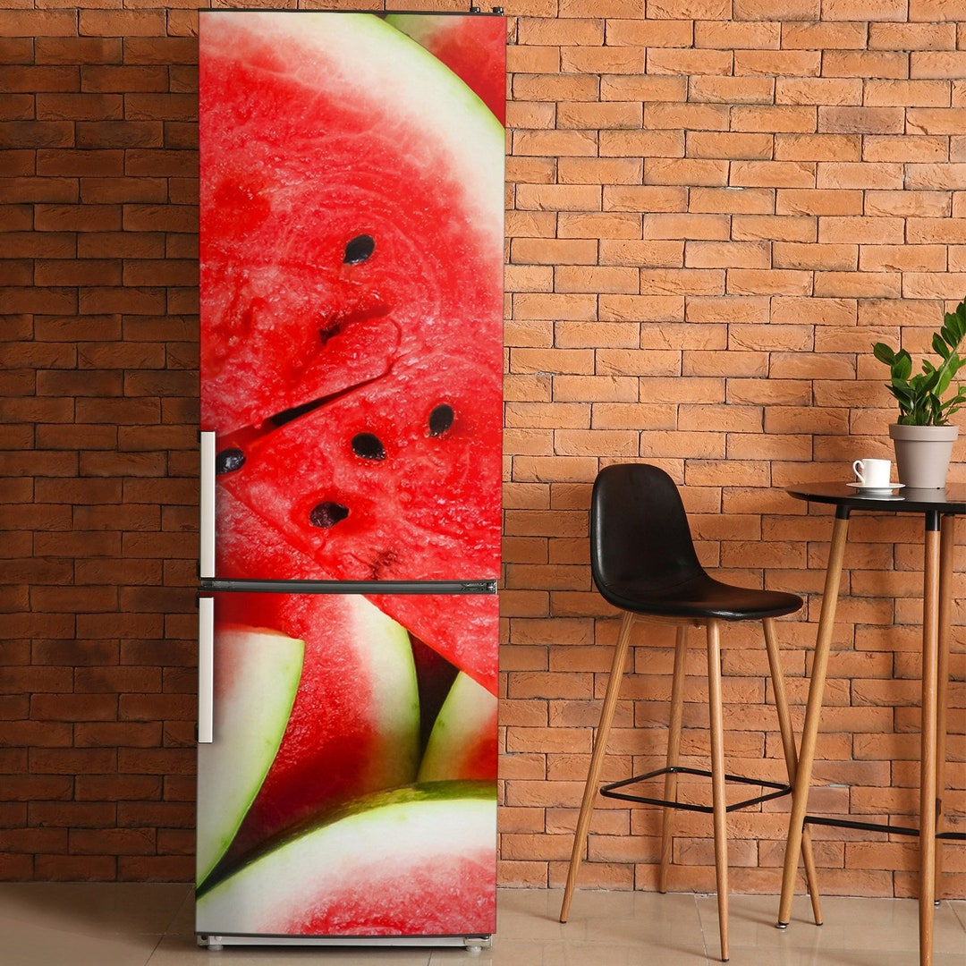 Mature Red Watermelons, Fridge Decal, Red, Modern Fridge Mat