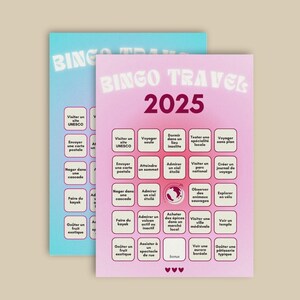 Modèle Bingo Voyage vision board 2025 à Personnaliser – DIY Modèle Canva manifestation à imprimer - Planificateur Résolutions du Nouvel An