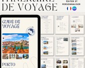 Modèle itinéraire de voyage français - Planificateur de voyage digital - Journal numérique de vacances - Guide à personnaliser Canva