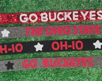 Beaded Purse Strap – Ohio State Game Day Bag Strap – Stadium Bag Accessory –  50" Beaded Crossbody Strap – Red & Gray-metal clasp