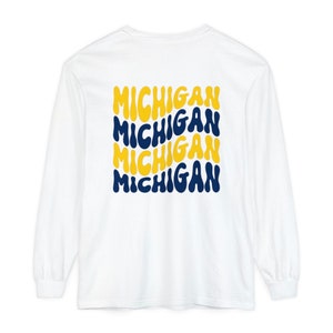University of Michigan Comfort Colors Long Sleeve, Wolverines Shirt, Maize and Blue Tee, College Apparel