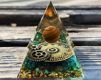 tiger-eye ball Orgonite Pyramid - Time Keeper glaze stone Healing meditator