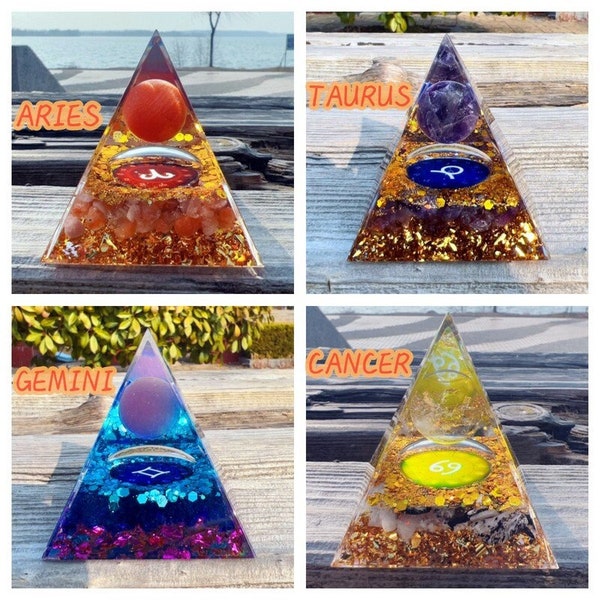Zodiac Orgonite Pyramid - Handmade Constellation Energy Generators   Orgone Energy Healing Pyramid Set - Spiritual Therapy and Reiki Energy