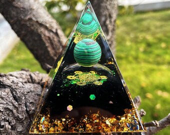 Malachite ball Hexagram is empowered crystal Orgonite Pyramid - Obsidian rolling stone Healing meditator seven chakras