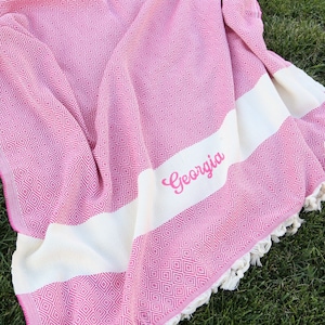 Personalized Beach Towel For Girls Trip, Bridal Party Favors, Monogrammed Towels, Bathroom Decor Towel, Embroidery Towel, 40"x70", Peshtemal