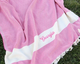 Personalized Beach Towel For Girls Trip, Bridal Party Favors, Monogrammed Towels, Bathroom Decor Towel, Embroidery Towel, 40"x70", Peshtemal