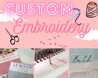 Only Embroidery Fee, Custom Monogram, Personalized Name-Logo-Text, (seller note: this listing does not include towels, only embroidery fee)