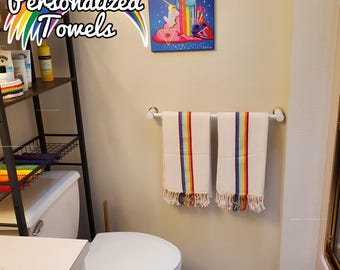 Rainbow Towel, Pride Towel, Personalized Unique Towel, Turkish Beach Towel, 40&quot;x70&quot;, Monogrammed Bathroom Decor Towel, LGBTQ Gift, Peshtemal