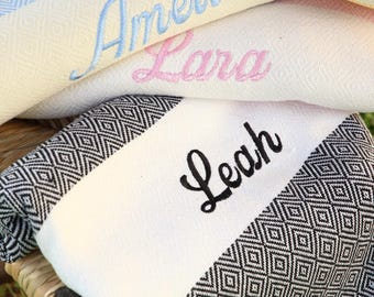 Gepersonaliseerde Turks strandhanddoek, 100% katoen, aangepaste naamborduurwerk, gunst vrijgezellenfeest