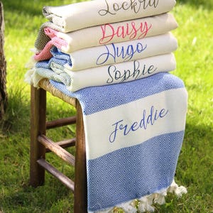 Embroidered Turkish Beach Towel with Script Font, 40"x70", Monogrammed Bath Towel For Shower Party, Bridal Party Favors, Bachelorette Gifts