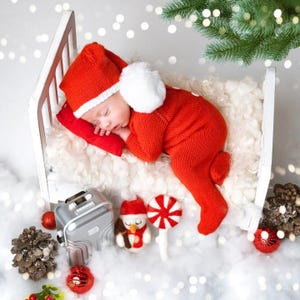 Newborn footed romber and Sleepy Hat, Newborn Knitted Outfit Christmas, Newborn Christmas Noel Father Romber, Newborn  Santa Claus Outfit