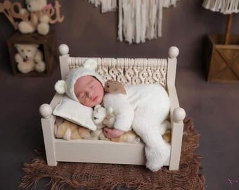 Newborn Bear Romber and Bonnet, Newborn Knitted Outfit , Newborn Photography Props, Newborn Bear Toys, Newborn Photo Props