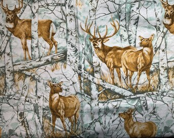 Flannel Fabric - Realistic Animals in Woods - 28" REMNANT - 100% Cotton Flannel