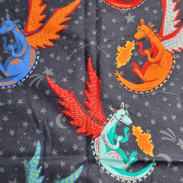 Flannel Fabric - Fire Breathing Dragons - REMNANT (multiple sizes) - 100% Cotton Flannel