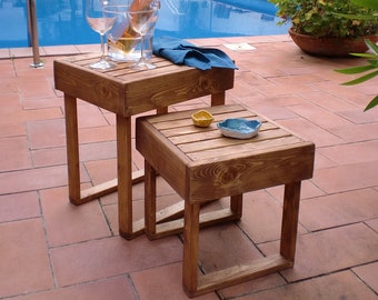 set  2 tavolini in  legno massello arredo casa no pedana no legno riciclato porta piante vintage design  no cassetta legno