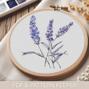 Patrón de punto de cruz lavanda moderno (PDF) / Fácil de seguir / Fácil de guardar