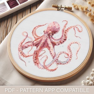 Modern Octopus Cross Stitch Pattern (PDF) | Easy to Follow | Pattern Keeper Friendly