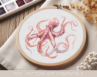 Modern Octopus Cross Stitch Pattern (PDF) | Easy to Follow | Pattern Keeper Friendly