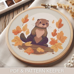 Uroczy jesienny wzór krzyżykowy wydry (PDF) | Łatwy do naśladowania | Przyjazny dla użytkownika Pattern Keeper