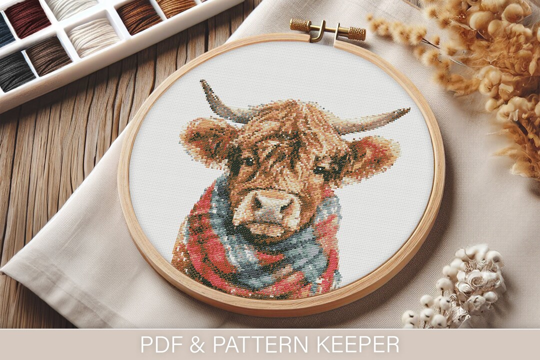 Modern Highland Cow Cross Stitch Pattern (PDF) | Easy to Follow ...