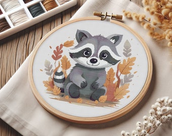 Cute Racoon - Modern Cross Stitch Pattern | PDF Download (EN)