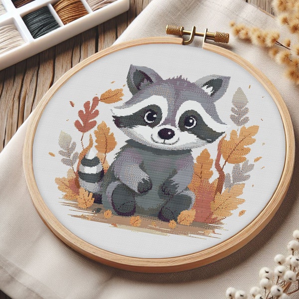 Cute Racoon - Modern Cross Stitch Pattern | PDF Download (EN)