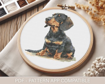 Schema punto croce per cane bassotto (PDF) / Facile da seguire / Adatto a chi conserva i modelli