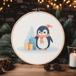 Christmas Pinguin Cross Stitch Pattern (PDF) | Easy to Follow | Pattern Keeper Friendly