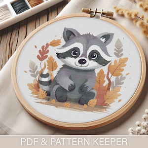 Modern Racoon Cross Stitch Pattern (PDF) | Easy to Follow | Pattern Keeper Friendly