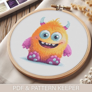 Cute little Monster Cross Stitch Pattern (PDF) | Easy to Follow | Pattern Keeper Friendly
