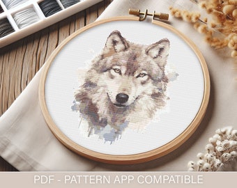 Watercolor Wolf Cross Stitch Pattern (PDF) | Easy to Follow | Pattern Keeper Friendly