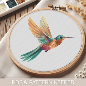 Hummingbird Cross Stitch Pattern: Vibrant Bird Design (PDF Download)