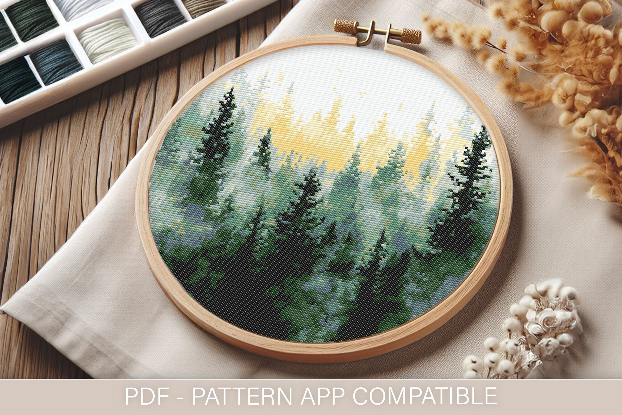 Watercolor Forest Cross Stitch Pattern (PDF) | Easy to Follow | Pattern ...