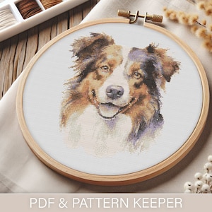 Moderner Australian Shepherd Kreuzstichmuster | Einfach zu Folgen | Musterhüter Freundlich