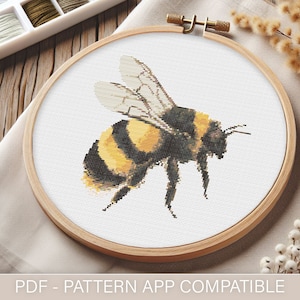 Modern Bumblebee Cross Stitch Pattern (PDF) | Easy to Follow | Pattern Keeper Friendly
