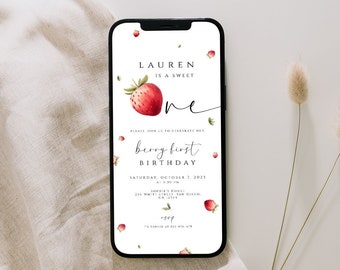 Strawberry First Birthday Evite Template: Berry Sweet Invitation (Digital)
