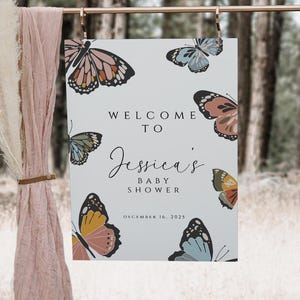 Editable Butterfly Baby Shower Welcome Sign, Baby Shower Sign, Butterfly Baby Shower, Baby Shower Decorations, Welcome Poster, Instant