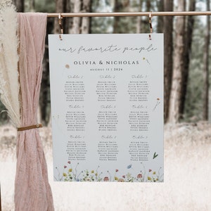 Bruiloft zitplaatsen grafiek poster, zitplaatsen grafiek sjabloon, bloemen zitplaatsen bord, Wildflower zitplaatsen grafiek, bruiloft zitplaatsen plan, bewerkbare borden