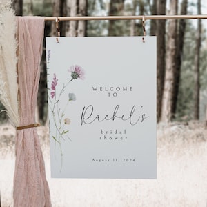 Wildflower Bridal Shower Welcome Sign Template, Welcome Sign Poster, Bridal Shower Floral Sign, 18x24 Sign, Printable Editable Download image 1