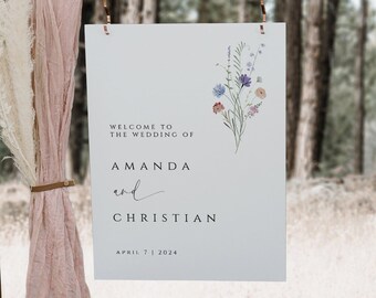 Wildflower Wedding Welcome Sign, Printable Floral Welcome Sign Template, Welcome Sign, Wedding Welcome Poster, Spring Welcome Sign, Instant