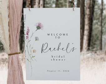 Wildflower Bridal Shower Welcome Sign Template, Welcome Sign Poster, Bridal Shower Floral Sign, 18x24 Sign, Printable Editable Download