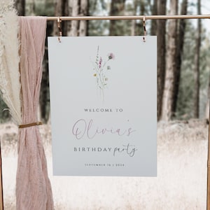 First Birthday Welcome Sign, Wildflower Welcome Sign Template, Wildflower Birthday Party Sign, 1st Birthday Welcome Sign, Floral Welcome