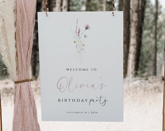 First Birthday Welcome Sign, Wildflower Welcome Sign Template, Wildflower Birthday Party Sign, 1st Birthday Welcome Sign, Floral Welcome