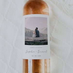 Minimalistische Foto-Weinetikettenvorlage, Hochzeitsweinetikett, bearbeitbare Weinetiketten, Hochzeitsgeschenk, benutzerdefiniertes Weinetikett, personalisiertes Weinetikett
