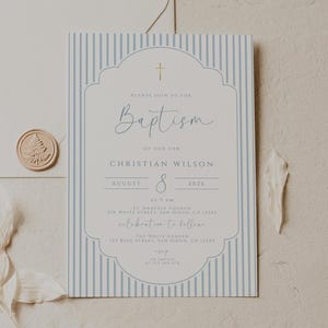 boy baptism invitation template with blue cross minimalist design