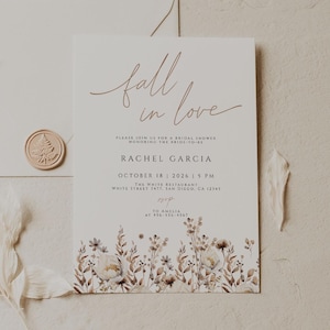 Editable Fall in Love Bridal Shower Invitation Template Boho Fall Bridal Shower Invite Printable Fall Wedding Shower Card Instant Download